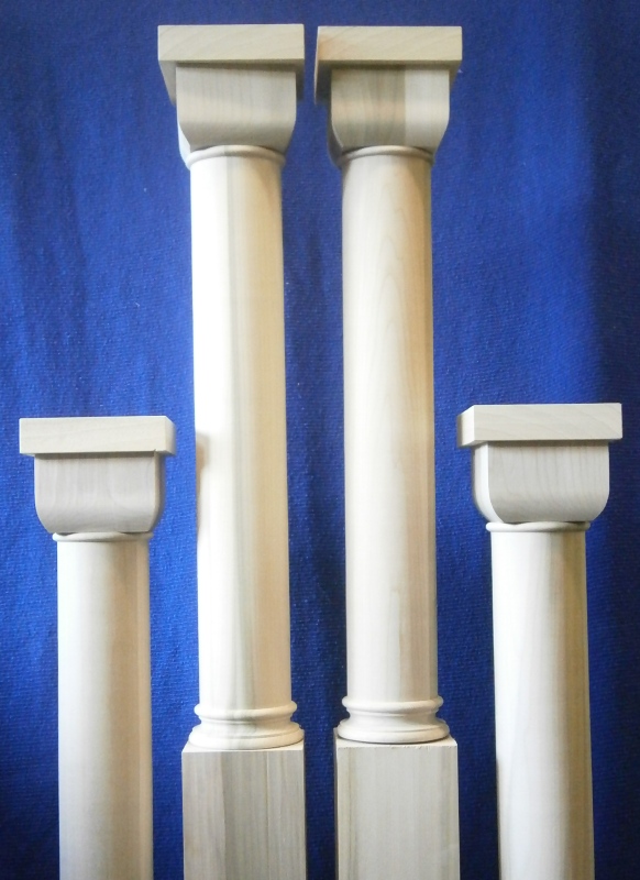 Tulipwood newel posts with an unusual square section at the top. Tulipwood newel posts with an unusual square section at the top.